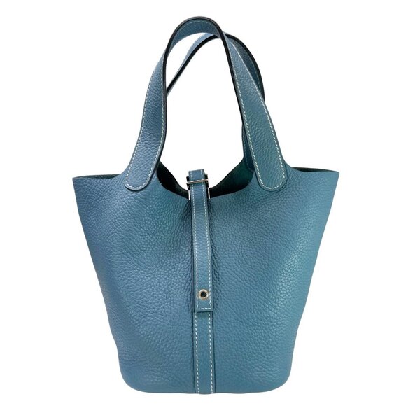 Hermes Handbags - Hermes  Picotin Lock 18 Taurillon Clemence Leather Hobo Bag Blue